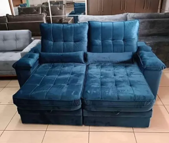Sofa retratril reclinavel molas ensacadas azul/ novo