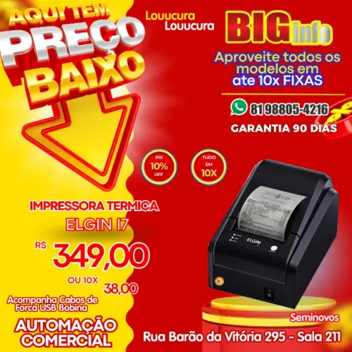 Impressora Termica de Cupom I7 -QR Code - Ifood - Hamburguerias - Pizzarias - Perfeita 