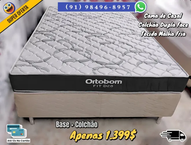 Cama de Casal Ortobom FIT D28 com Colchão Dupla Face