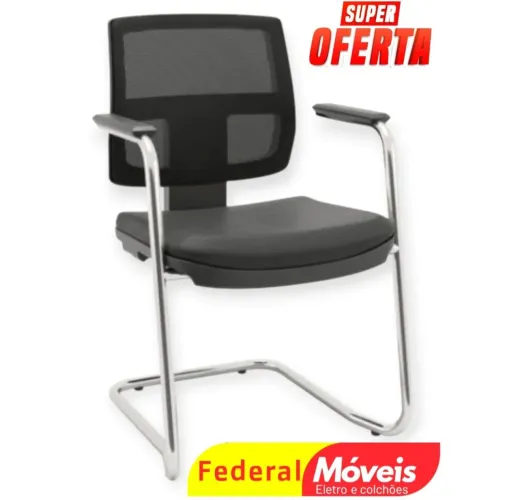 Cadeira Fixa Executiva Brizza Preta com Pés Cromados - Elegante, resistente e confortável