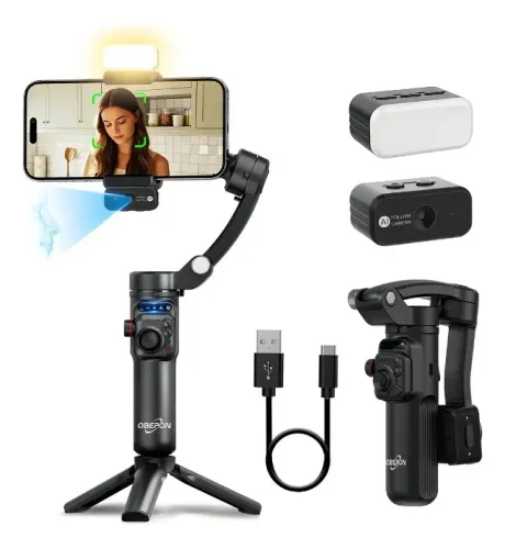 Estabilizador Gimbal Oberon OR-1682 3 Eixos c/ IA, Bluetooth e Controle Remoto Novo