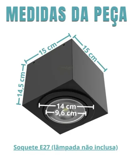 Promoção Spot Plafon Sobrepor Teto Preto Direcionável PAR20 E27 Kube