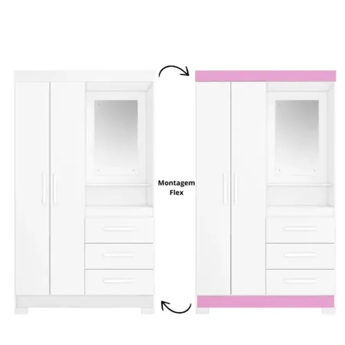 Guarda Roupa NT 6020 2Pts 3Gvs Banco ou Rosa Notavel - Entrega Rápida!