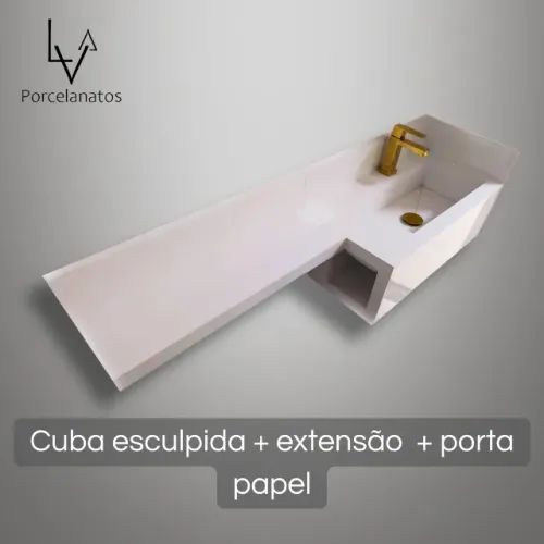 Cuba esculpida porcelanato esculpido + extensão  + porta papel 120cm
