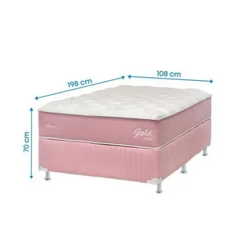 Cama Box Solteirão Bonno Gold Style Pink Molas Ensacadas 108x198x70cm