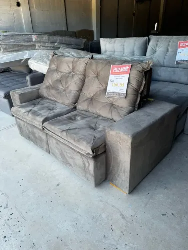 Sofa Retratil Bege 3 Lugares