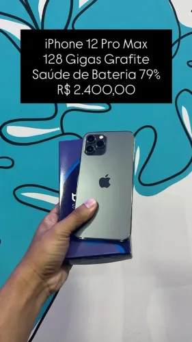 iPhone 12 Pro Max / 128GB / Grafite / Saúde de Bateria: 79% / Original / $2.400,00