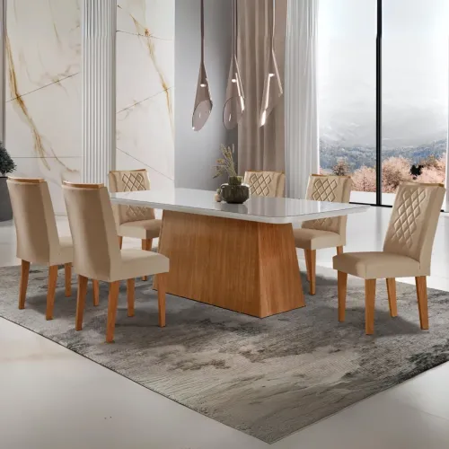 Mesa de Jantar com 6 Cadeiras Jade Linho tt97