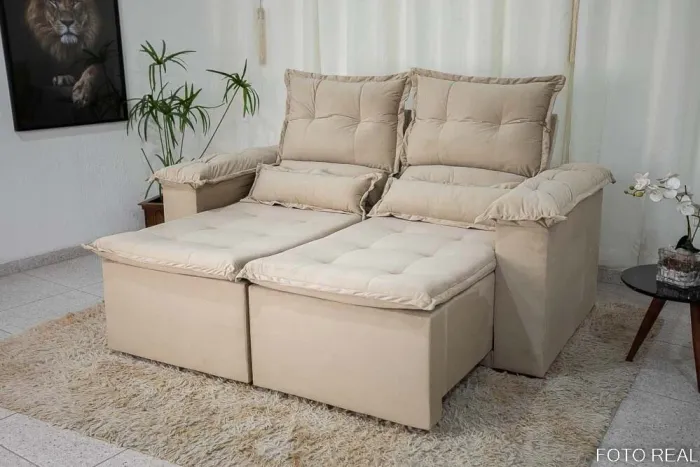 Sofá Retrátil Reclinável 2 Lugares 180cm Veludo Bege