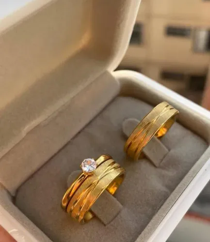 Par de alianças de casamento banhada ouro 18k