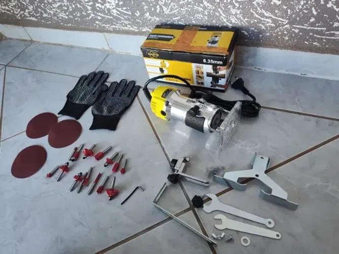 Kit Tupia Manual Laminadora 800W 30000 RPM 6mm 1/4 Com Jogo de Fresas 15 Peças
