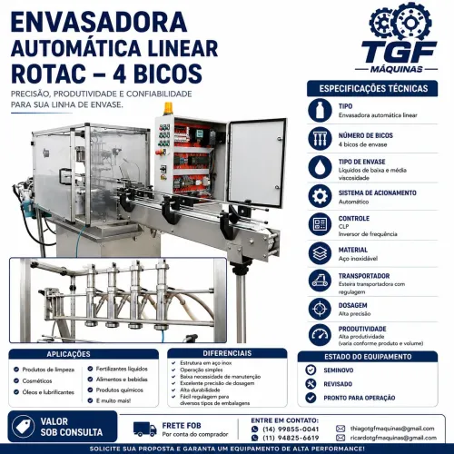 ENVASADORA AUTOMÁTICA COM ESTEIRA LINEAR ROTAC - 4 BICOS
