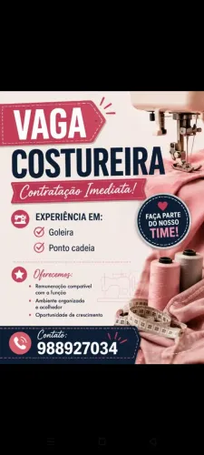 vaga para costureira