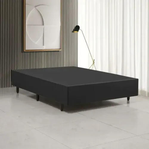 Base Box Para Cama Casal 138x188cm Reforçada  Suede preta 