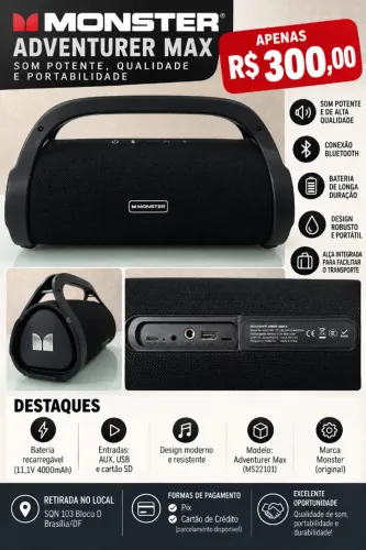 Caixa de Som Bluetooth Monster Adventure (Perfeita)