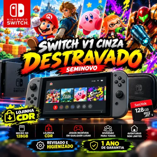 Switch Destravado 128gb Seminovo e 1 ano de garantia