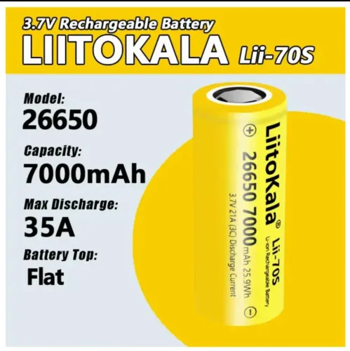 Bateria recarregável li-on liitokala 26650 7000 mAh de alta capacidade para lanterna