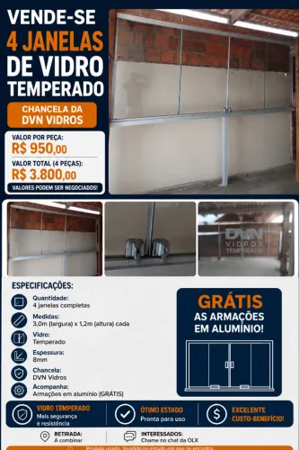 Janela de Vidro Temperado 3,00m x 1,20m - 8mm | DVN Vidros