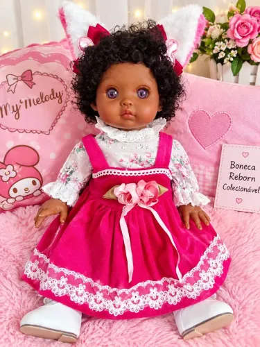 Bebê Reborn negra corpo inteiro vinil fica em pé Presente de dia das crianças