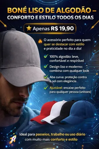 BONÉ LISO DE ALGODÃO - CONFORTO E ESTILO TODOS OS DIAS