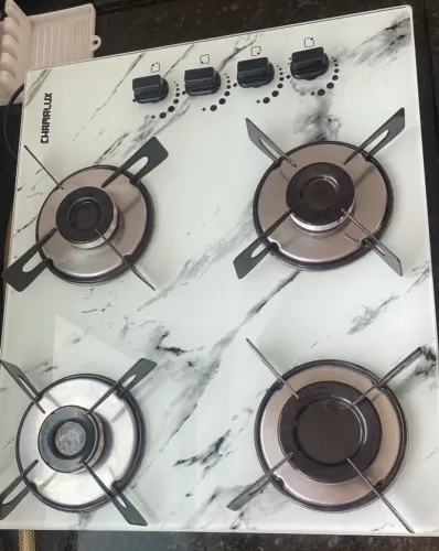 Fogão Cooktop Chamalux 4 bocas marmorizado branco