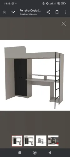 Cama Suspensa Multifuncional Konza Com Mesa de Escritório em MDP Cinza com Preto.