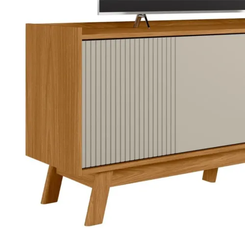 Rack Para TV até 65" 1 Porta de Correr Nature/Off White Aurum Linea Brasi