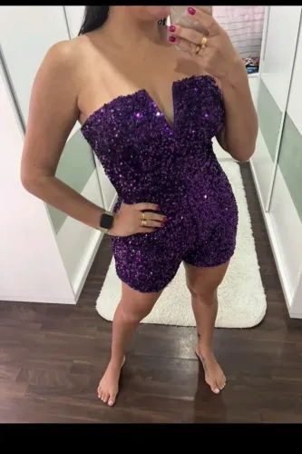 Macacão Lantejoula Roxo - Tamanho G