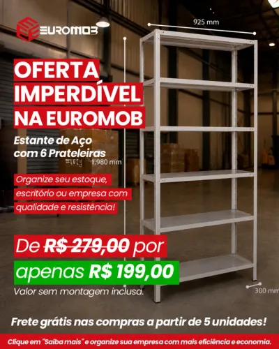Estante de aço 30cm (suporta até 20kg por bandeja)