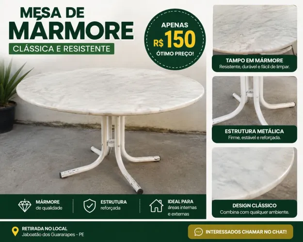 Mesa de mármore clássica e resistente