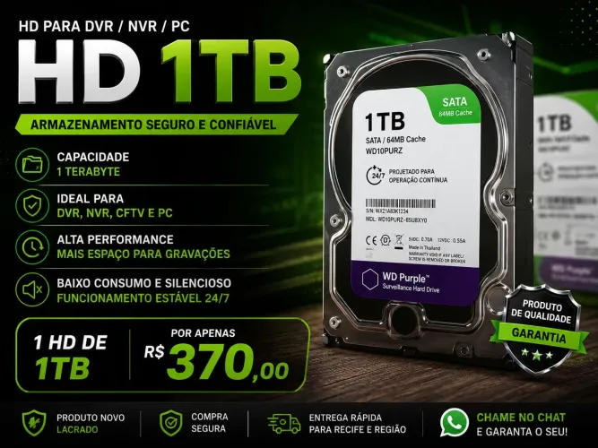 HD 1TB PURPLE | R$370,00