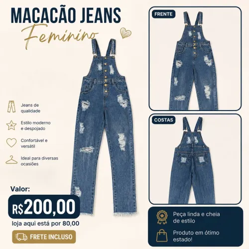 Macacão jeans semi novo excelente valor 80,00