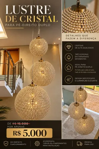 LUSTRE DE CRISTAL PARA PÉ-DIREITO DUPLO ? R$ 5.000