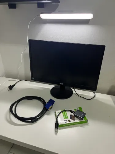 Monitor AOC VGA + cabo vga + adaptador VGA/HDMI