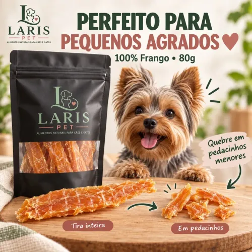 Petisco 100% Frango para Cachorro 80g | Tira de Frango Ingrediente Único LARIS PET