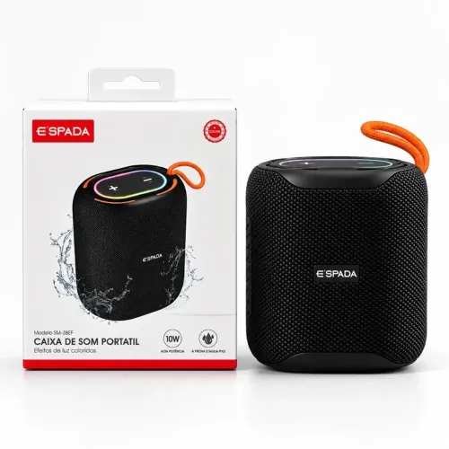 Caixa de Som Bluetooth Portátil E?SPADA SM-38EF 10W com Luzes Coloridas e Proteção IPX5