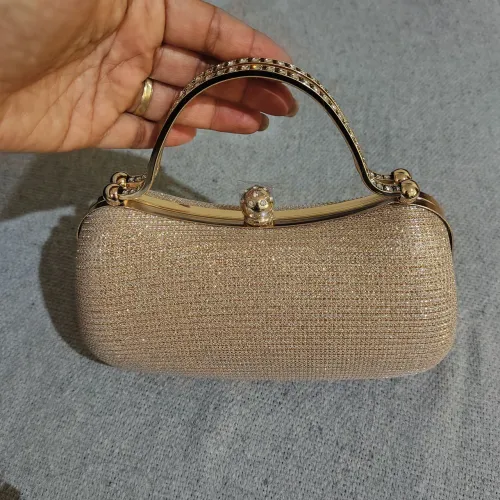Bolsa Clutch De Festa Dourada Brilhante Com Alça De Mão Luxo