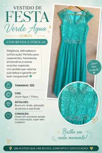 Vestido de festa verde água