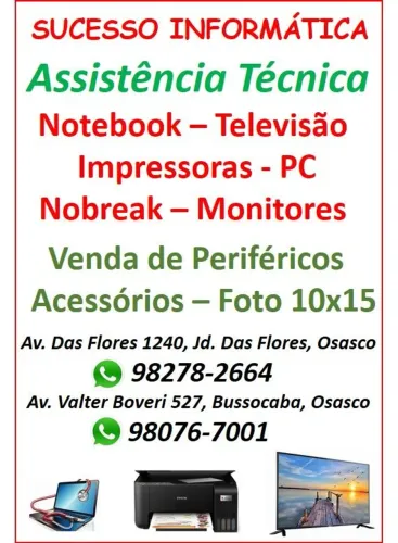 Conserto notebook,  CPU, computador,  impressora,  tv
