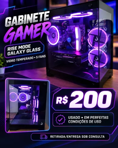 Gabinete Gamer Rise Mode Galaxy Glass + 5 Fans RGB