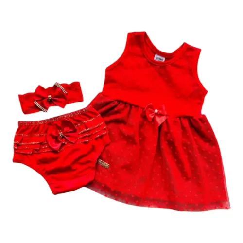 Kit Vestido Bebê + Calcinha Bunda Rica + Tiara