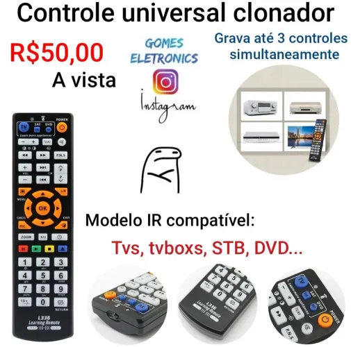 Controle remoto universal de aprendizagem clonador - Modelo L336 (Loja Fisica)