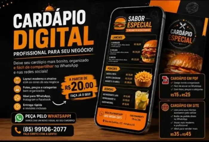 Faço Cardápio Digital Profissional para Restaurantes e Lanchonetes