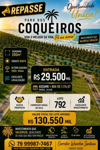REPASSE PARK DOS COQUEIROS LOT 792 ULTIMA QUADRA PROX PRAIA