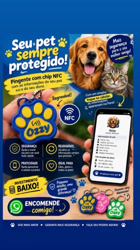 Pingente de coleira com ship Nfc para pet 