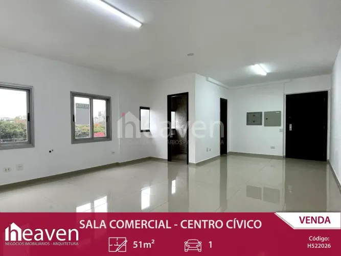 Sala comercial no Centro Cívico com 51m² e 1 vaga de garagem
