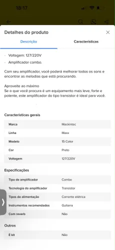 Caixa de som amplificador mackinte Mac 15 guitarra violão