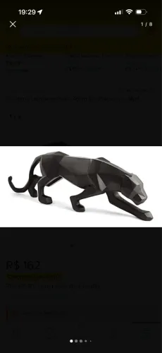 Escultura Leopardo Preto 45cm em poliresina