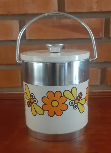 Balde de Gelo Vintage - Anos 1970 | Floral | Tampa e Alça