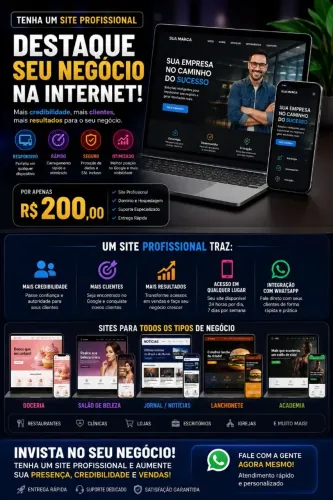 Faço seu site profissional para seu negócio e ganhe mais visibilidade 